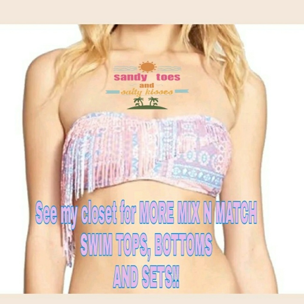 BP pink and blue bikini top w fringe
